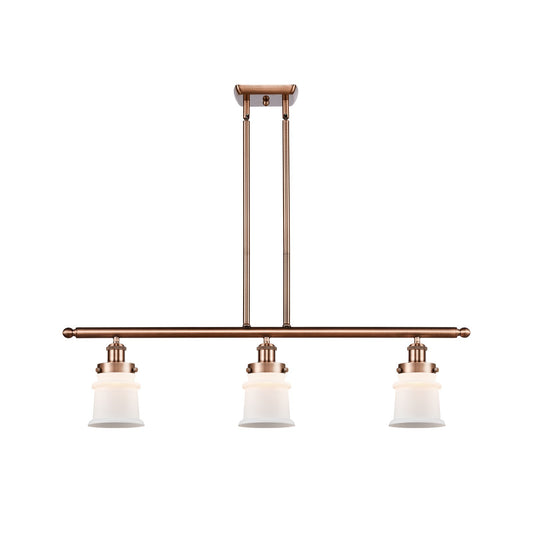 Innovations Canton 36in 3-Light Island Light | Antique Copper Steel and Matte White Frosted Glass | Kitchen Island & Dining Room | Model 916-3I-AC-G181S