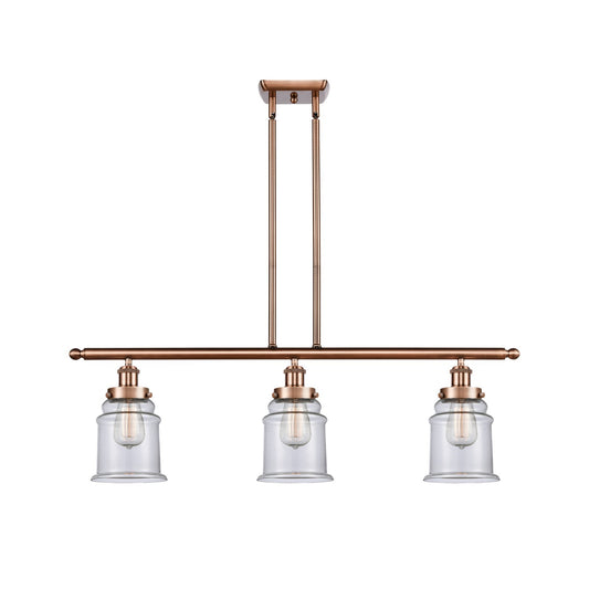 Innovations Canton 36in 3-Light Island Light | Modern Contempo Antique Copper Steel and Clear Glass | Kitchen Island & Dining Room | Model 916-3I-AC-G182