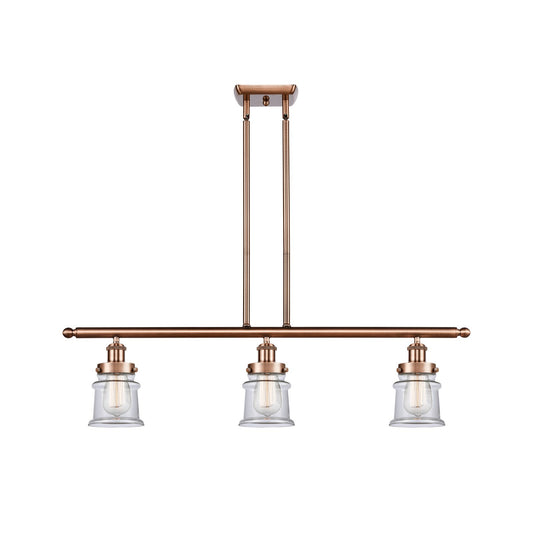 Innovations Canton 36in 3-Light Island Light | Modern Contempo Antique Copper Steel and Clear Glass | Kitchen Island & Dining Room | Model 916-3I-AC-G182S
