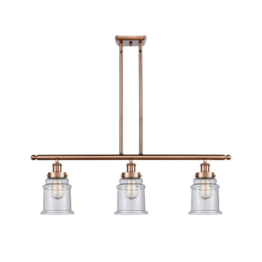 Innovations Canton 36in 3-Light Island Light | Modern Contempo Antique Copper Steel and Seedy Glass | Kitchen Island & Dining Room | Model 916-3I-AC-G184