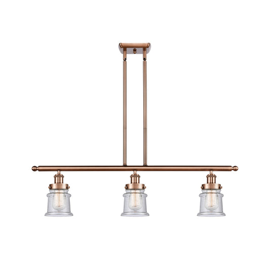 Innovations Canton 36in 3-Light Island Light | Modern Contempo Antique Copper Steel and Seedy Glass | Kitchen Island & Dining Room | Model 916-3I-AC-G184S