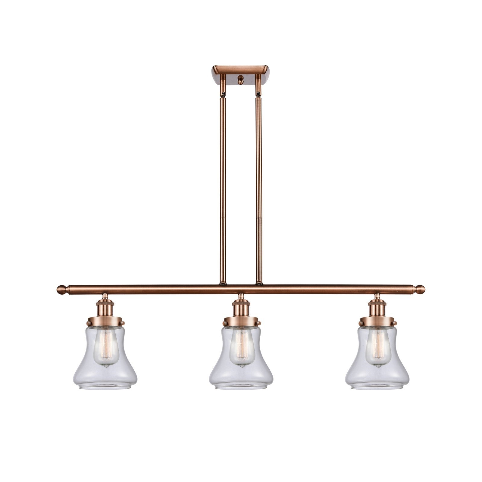 Innovations Bellmont 36in 3-Light Island Light | Modern Contempo Antique Copper Steel and Clear Glass | Kitchen Island & Dining | Model 916-3I-AC-G192