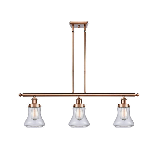 Innovations Bellmont 36in 3-Light Island Light | Modern Contempo Antique Copper Steel and Clear Glass | Kitchen Island & Dining | Model 916-3I-AC-G192