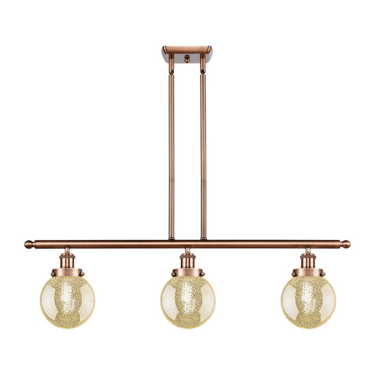 Innovations Beacon 36in 3-Light Island Light | Modern Contempo Antique Copper Steel and Mercury Seeded Glass | Kitchen Island & | Model 916-3I-AC-G208-6