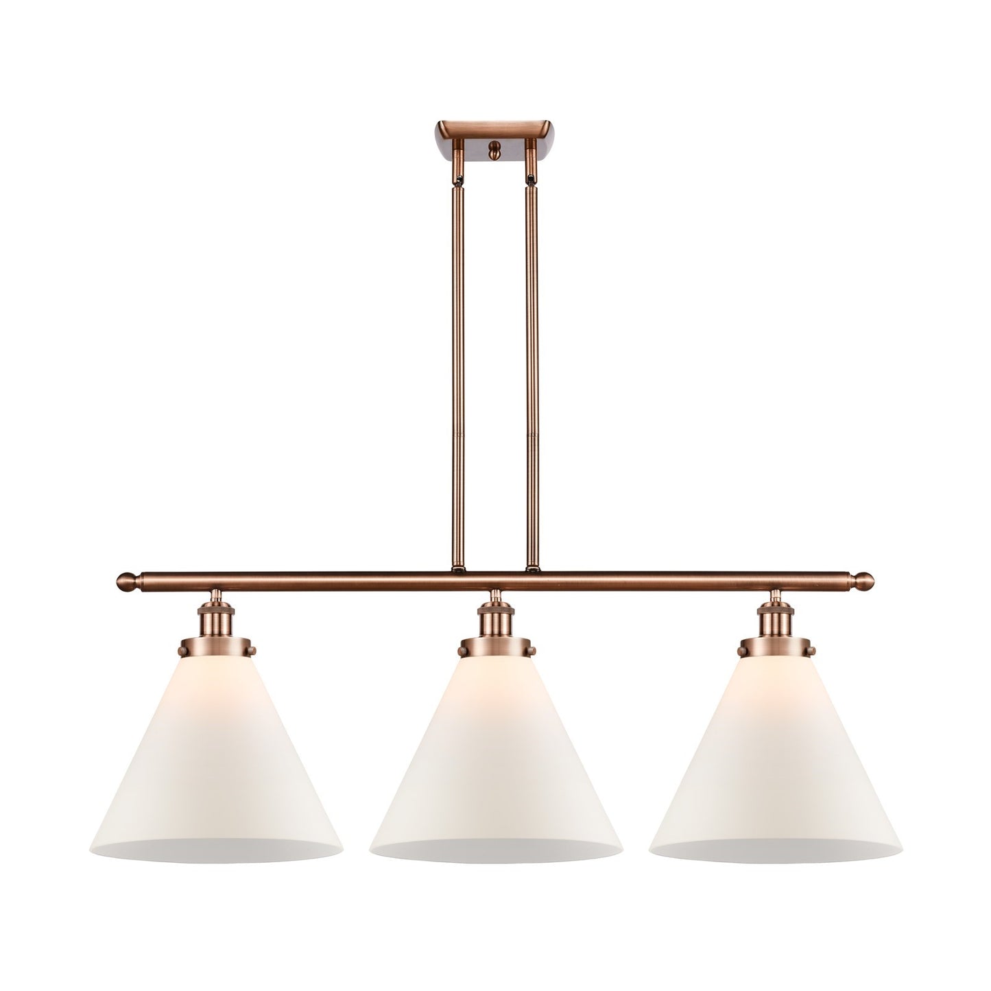Innovations Cone 36in 3-Light Island Light | Industrial Antique Copper Steel and Matte White Frosted Glass | Kitchen Island & | Model 916-3I-AC-G41-L-LED