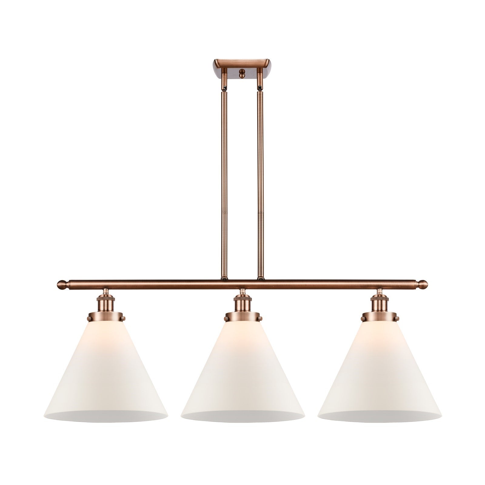 Innovations Cone 36in 3-Light Island Light | Industrial Antique Copper Steel and Matte White Frosted Glass | Kitchen Island & | Model 916-3I-AC-G41-L-LED
