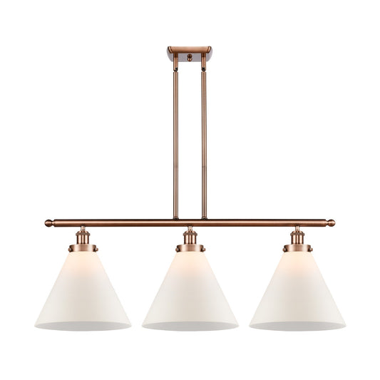 Innovations Cone 36in 3-Light Island Light | Industrial Antique Copper Steel and Matte White Frosted Glass | Kitchen Island & | Model 916-3I-AC-G41-L-LED