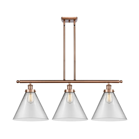 Innovations Cone 36in 3-Light Island Light | Industrial Antique Copper Steel and Clear Glass | Kitchen Island & Dining Room | Model 916-3I-AC-G42-L