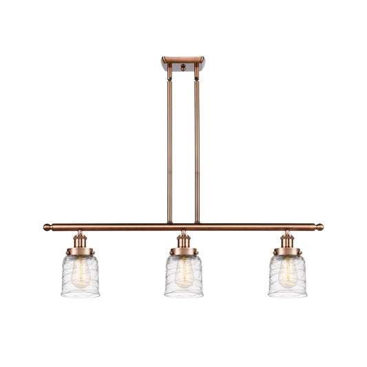 Innovations Bell 36in 3-Light Island Light | Industrial Antique Copper Steel and Clear Deco Swirl Glass | Kitchen Island & | Model 916-3I-AC-G513-LED