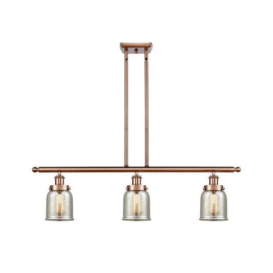Innovations Bell 36in 3-Light Island Light w/ LED Bulbs | Industrial Antique Copper Steel and Silver Plated Mercury Glass | Model 916-3I-AC-G58-LED