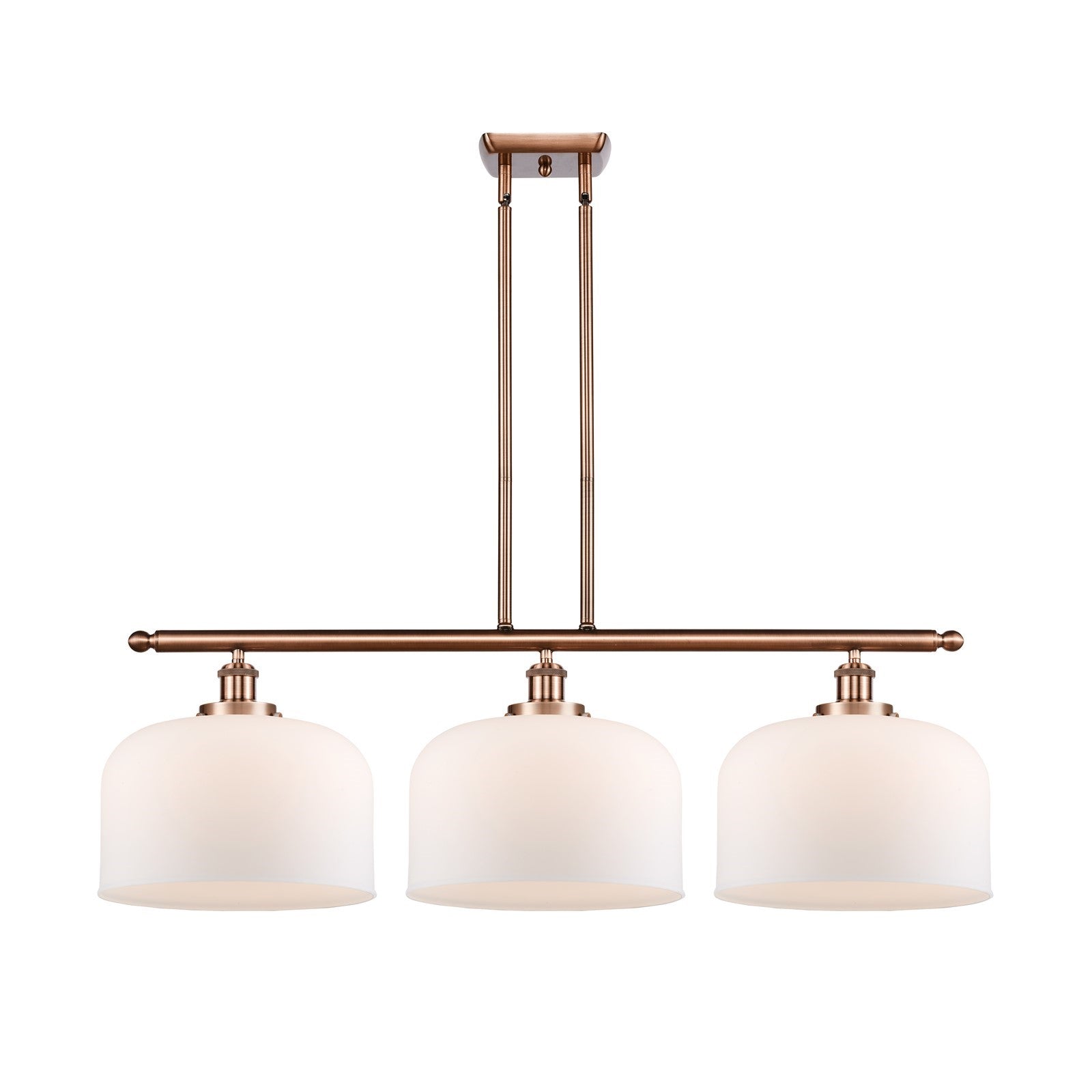 Innovations Bell 36in 3-Light Island Light | Industrial Antique Copper Steel and Matte White Frosted Glass | Kitchen Island | Model 916-3I-AC-G71-L
