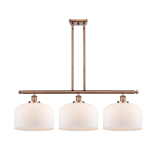 Innovations Bell 36in 3-Light Island Light w/ LED Bulbs | Industrial Antique Copper Steel and Matte White Frosted Glass | Model 916-3I-AC-G71-L-LED