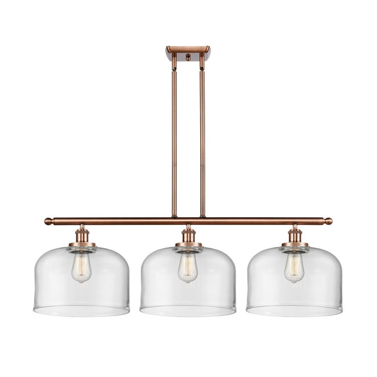 Innovations Bell 36in 3-Light Island Light | Industrial Antique Copper Steel and Clear Glass | Kitchen Island & Dining Room | Model 916-3I-AC-G72-L