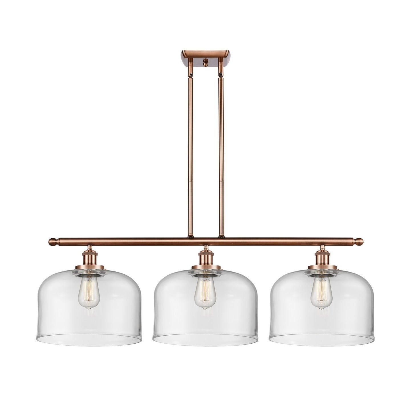Innovations Bell 36in 3-Light Island Light | Industrial Antique Copper Steel and Clear Glass | Kitchen Island & Dining Room | Model 916-3I-AC-G72-L-LED
