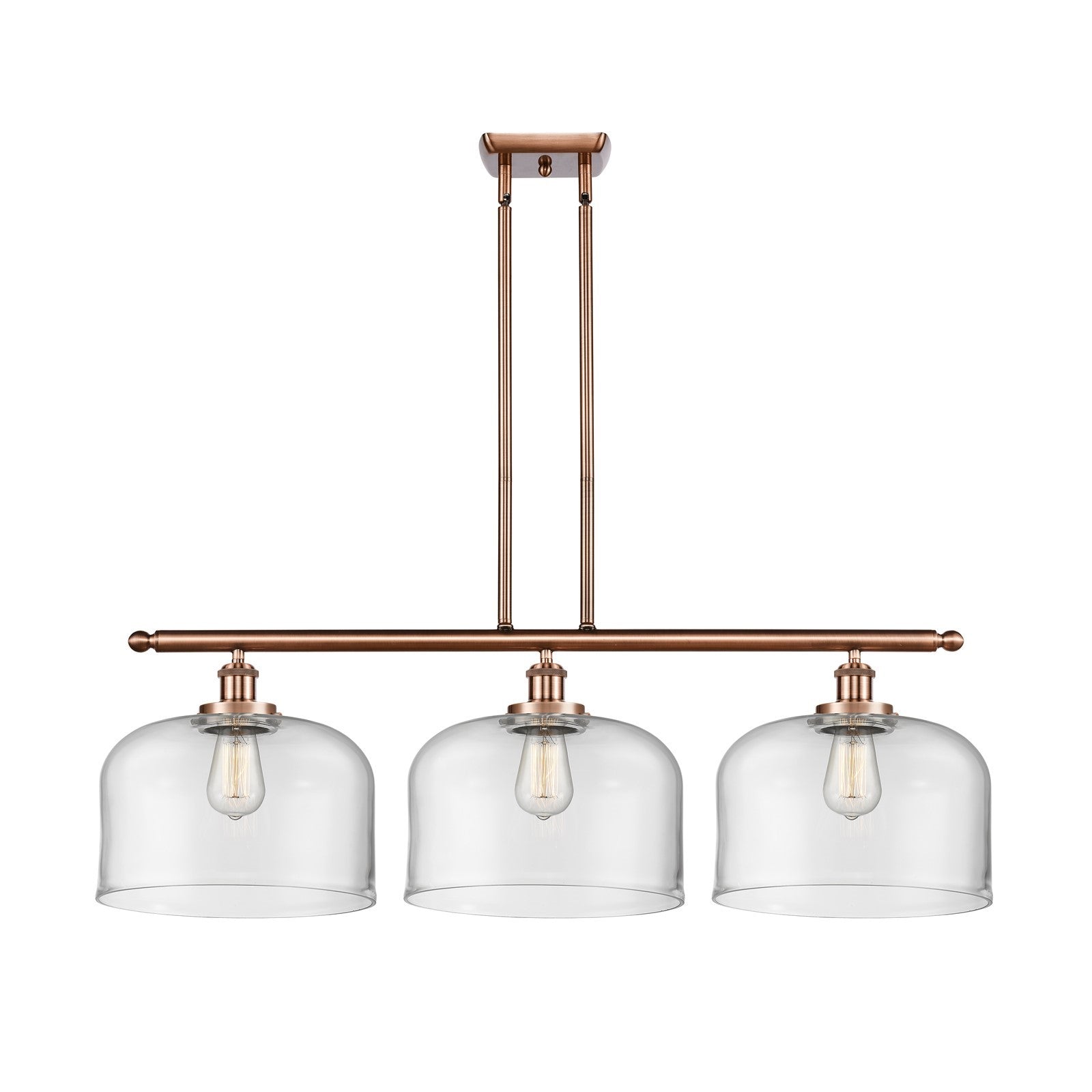 Innovations Bell 36in 3-Light Island Light | Industrial Antique Copper Steel and Clear Glass | Kitchen Island & Dining Room | Model 916-3I-AC-G72-L-LED