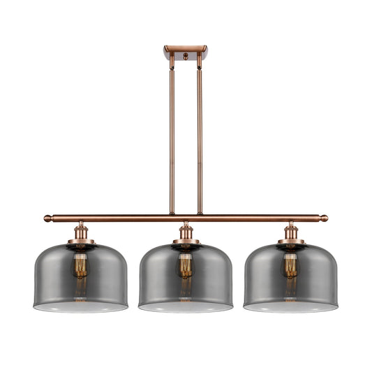Innovations Bell 36in 3-Light Island Light | Industrial Antique Copper Steel and Light Smoke Glass | Kitchen Island & Dining | Model 916-3I-AC-G73-L-LED