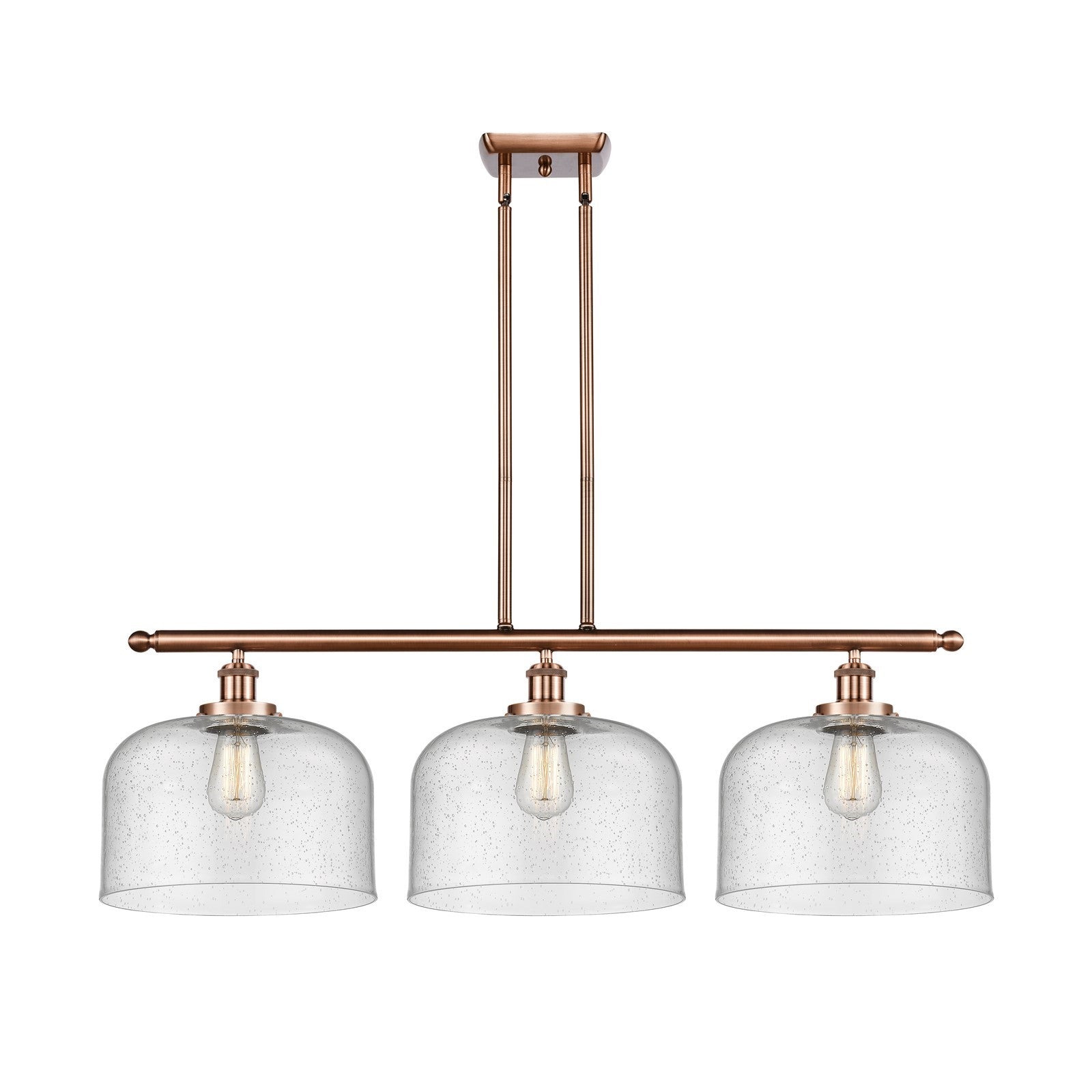 Innovations Bell 36in 3-Light Island Light | Industrial Antique Copper Steel and Seedy Glass | Kitchen Island & Dining Room | Model 916-3I-AC-G74-L