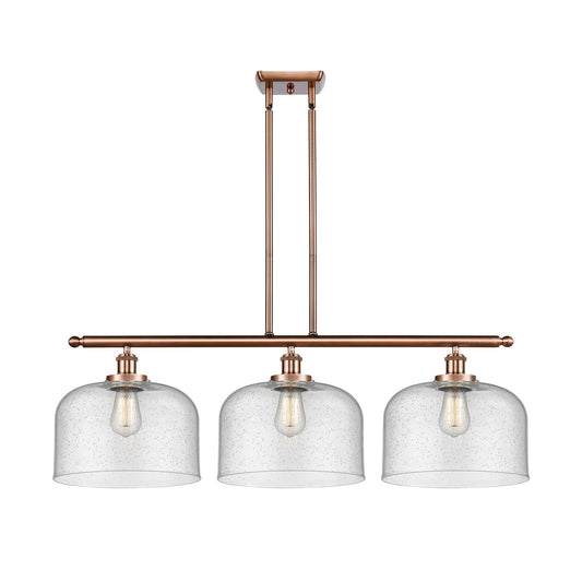 Innovations Bell 36in 3-Light Island Light with LED Bulbs | Industrial Antique Copper Steel and Seedy Glass | Kitchen Island & | Model 916-3I-AC-G74-L-LED
