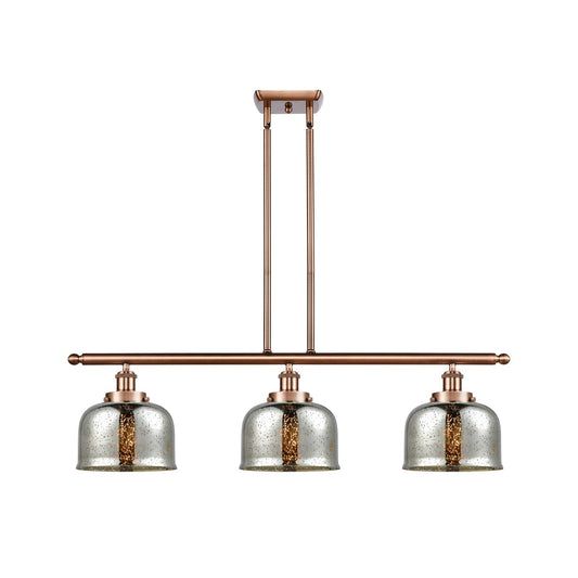 Innovations Bell 36in 3-Light Island Light with LED Bulbs | Industrial Antique Copper Steel and Silver Plated Mercury Glass | Model 916-3I-AC-G78-LED