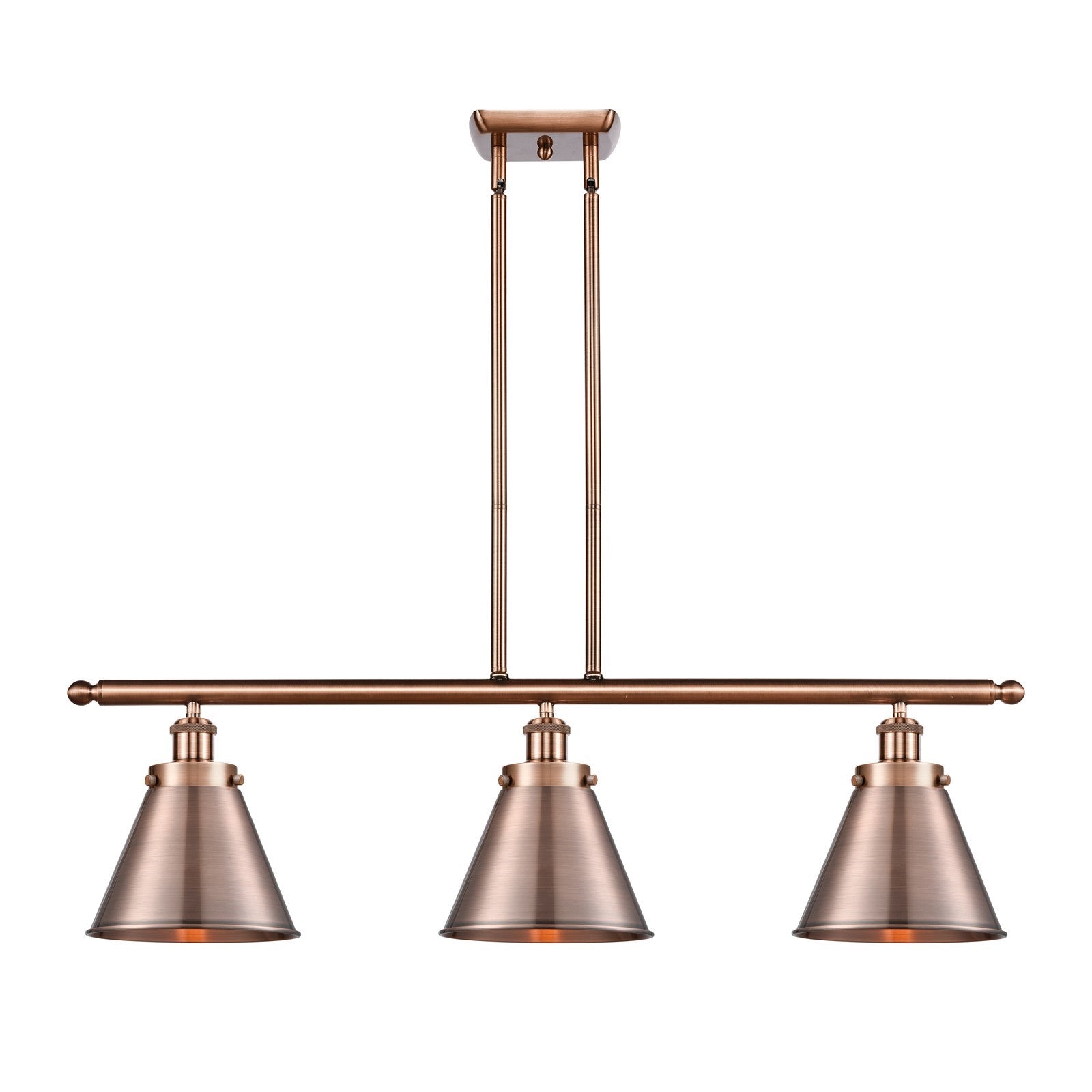 Innovations Appalachian 36in 3-Light Island Light | Industrial Farmhouse Antique Copper Steel and Cast Brass Metal Shade | Model 916-3I-AC-M13-AC