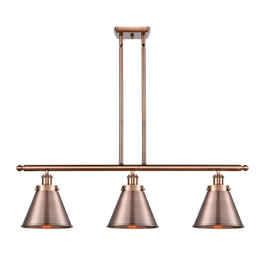 Innovations Appalachian 36in 3-Light LED Island Light | Industrial Farmhouse Antique Copper Steel and Cast Brass Metal Shade | Model 916-3I-AC-M13-AC-LED