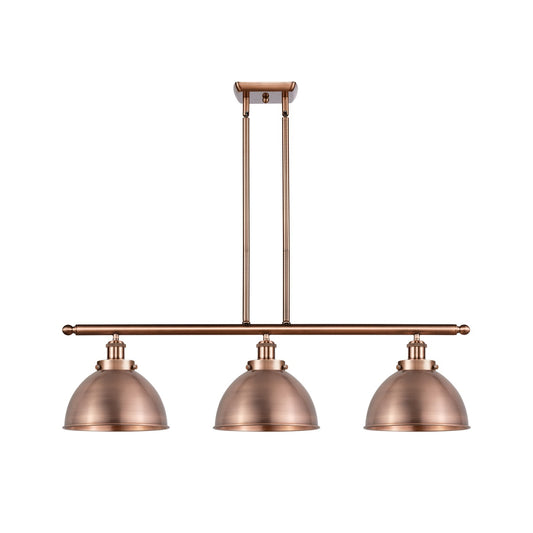 Innovations Derby 36in 3-Light LED Island Light | Industrial Farmhouse Antique Copper Steel and Cast Brass Metal Shade | Model 916-3I-AC-MFD-10-AC-LED