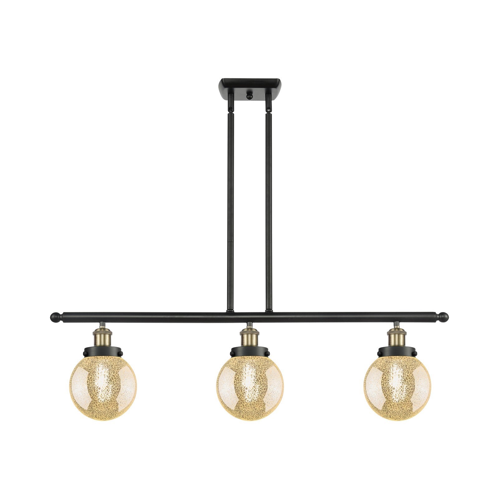 Innovations Beacon 36in 3-Light Island Light | Industrial Black Antique Brass Steel and Mercury Seeded Glass | Kitchen Island & | Model 916-3I-BAB-G208-6