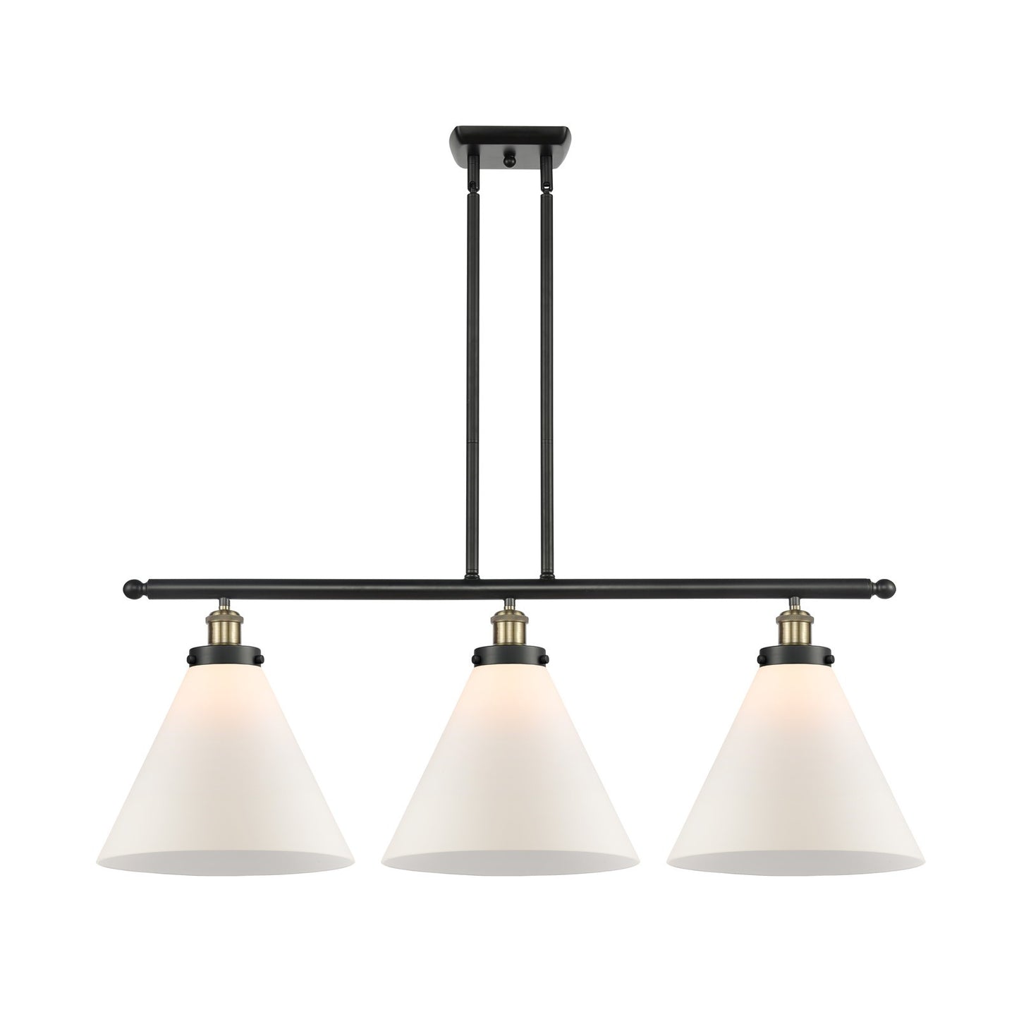Innovations Cone 36in 3-Light Island Light | Industrial Black Antique Brass Steel and Matte White Frosted Glass | Kitchen Island | Model 916-3I-BAB-G41-L