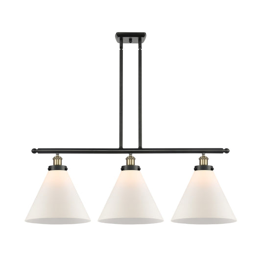 Innovations Cone 36in 3-Light Island Light with LED Bulbs | Industrial Black Antique Brass Steel and Matte White Frosted | Model 916-3I-BAB-G41-L-LED