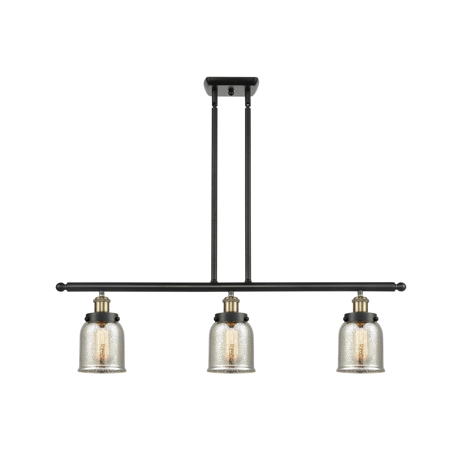 Innovations Bell 36in 3-Light Island Light | Industrial Black Antique Brass Steel and Silver Plated Mercury Glass | Kitchen | Model 916-3I-BAB-G58-LED