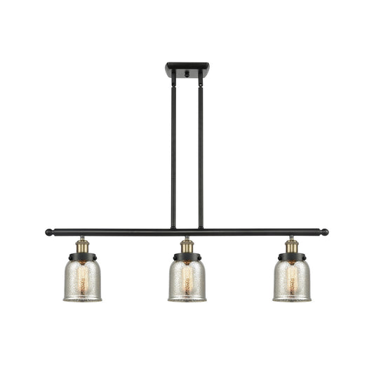 Innovations Bell 36in 3-Light Island Light | Industrial Black Antique Brass Steel and Silver Plated Mercury Glass | Kitchen | Model 916-3I-BAB-G58-LED