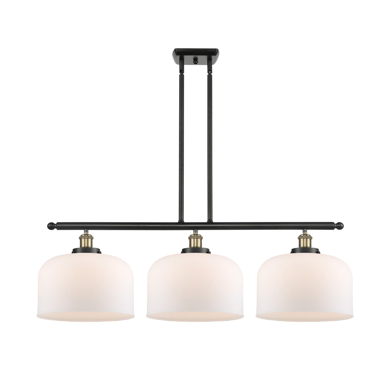 Innovations Bell 36in 3-Light Island Light | Industrial Black Antique Brass Steel and Matte White Frosted Glass | Kitchen | Model 916-3I-BAB-G71-L-LED