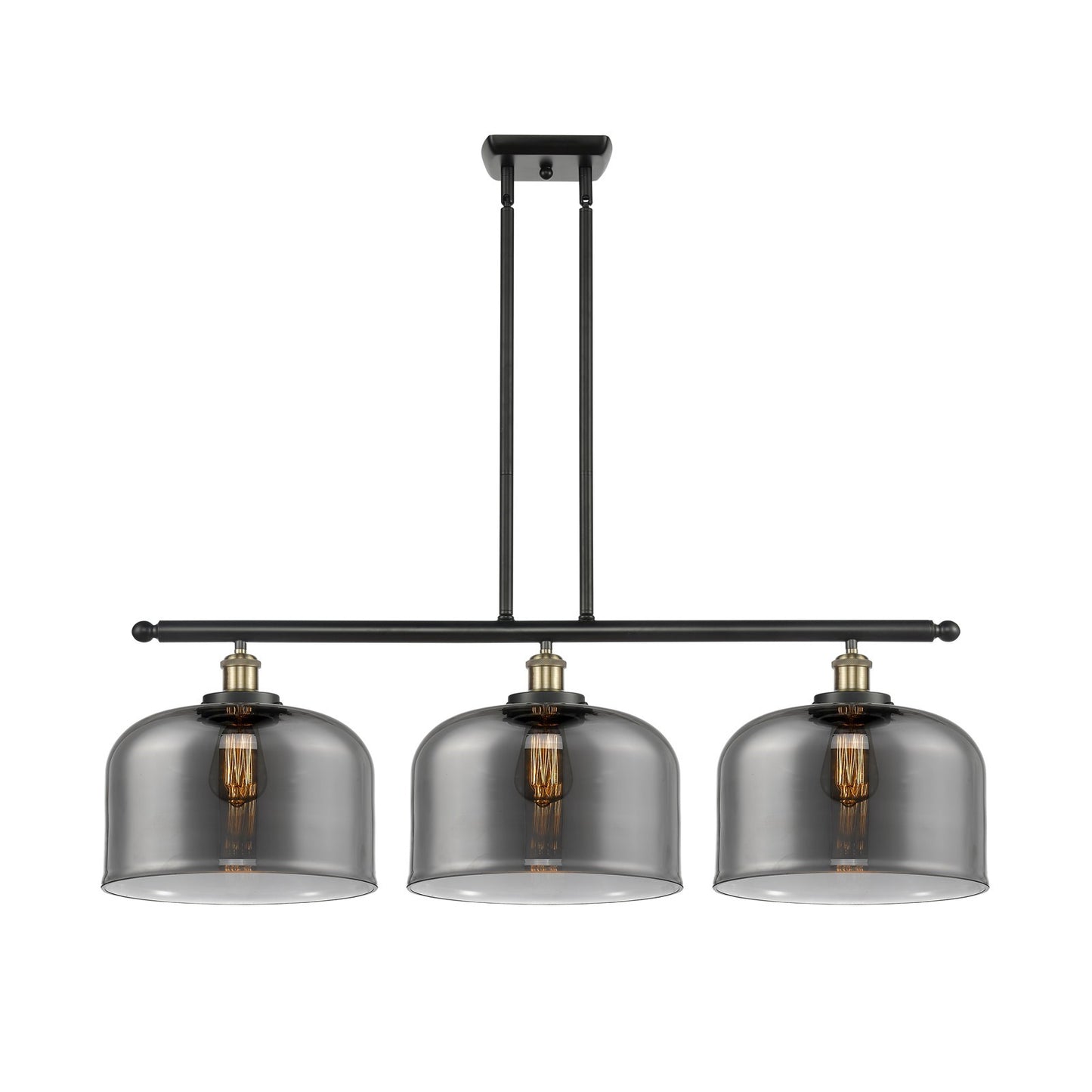 Innovations Bell 36in 3-Light Island Light | Industrial Black Antique Brass Steel and Light Smoke Glass | Kitchen Island & | Model 916-3I-BAB-G73-L-LED