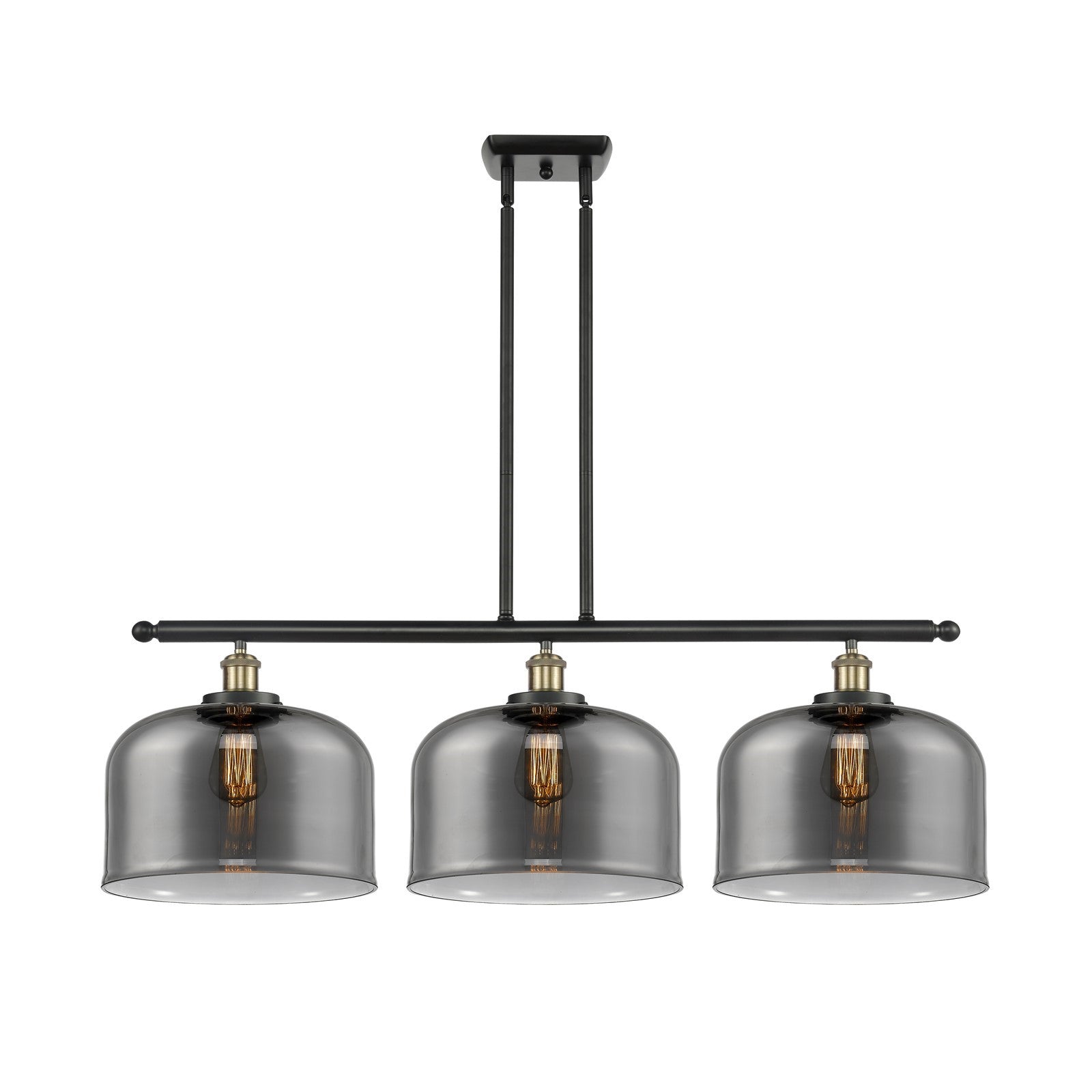 Innovations Bell 36in 3-Light Island Light | Industrial Black Antique Brass Steel and Light Smoke Glass | Kitchen Island & | Model 916-3I-BAB-G73-L-LED