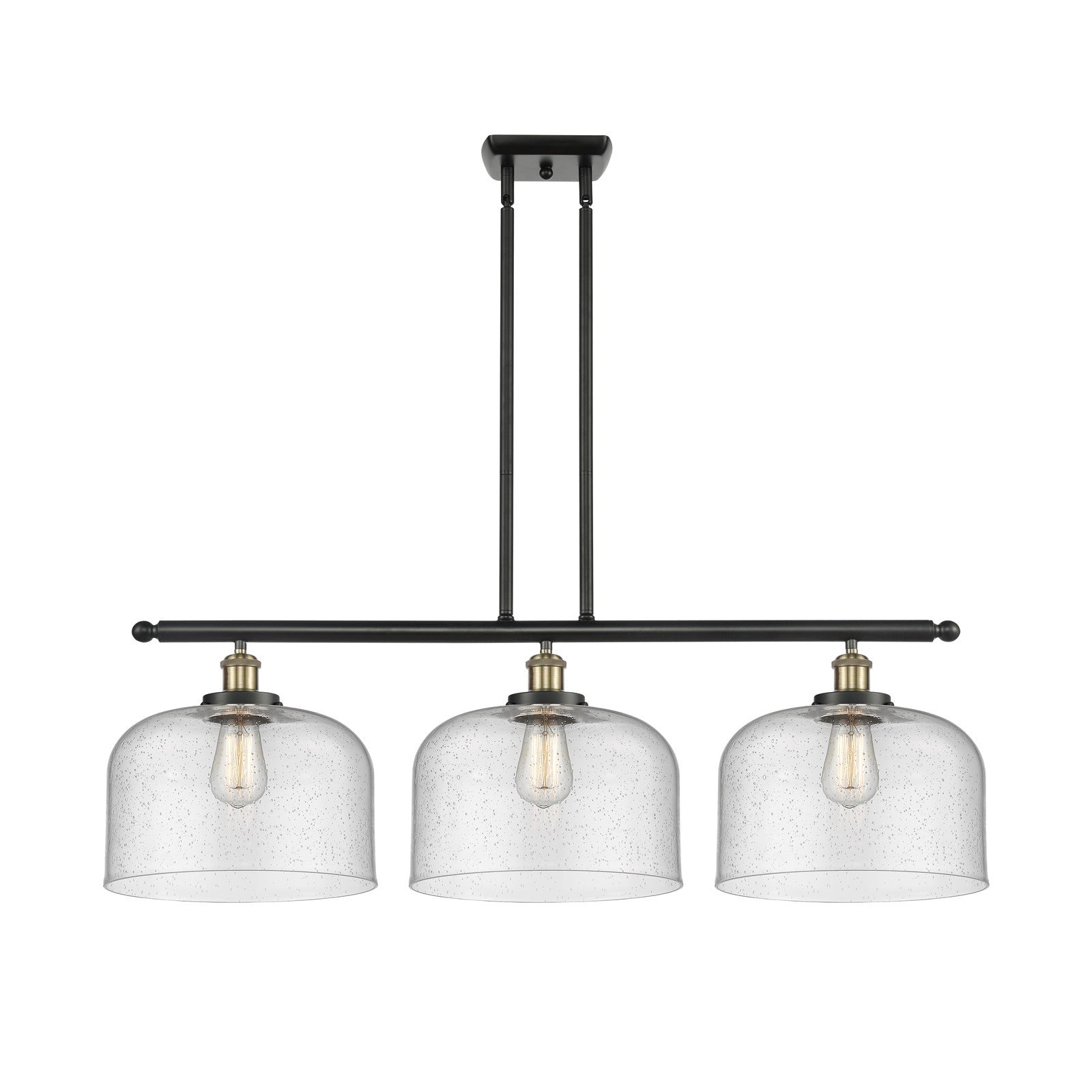 Innovations Bell 36in 3-Light Island Light | Industrial Black Antique Brass Steel and Seedy Glass | Kitchen Island & Dining Room | Model 916-3I-BAB-G74-L