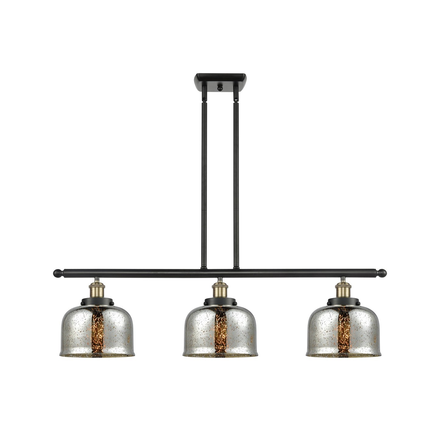 Innovations Bell 36in 3-Light Island Light | Industrial Black Antique Brass Steel and Silver Plated Mercury Glass | Kitchen | Model 916-3I-BAB-G78-LED
