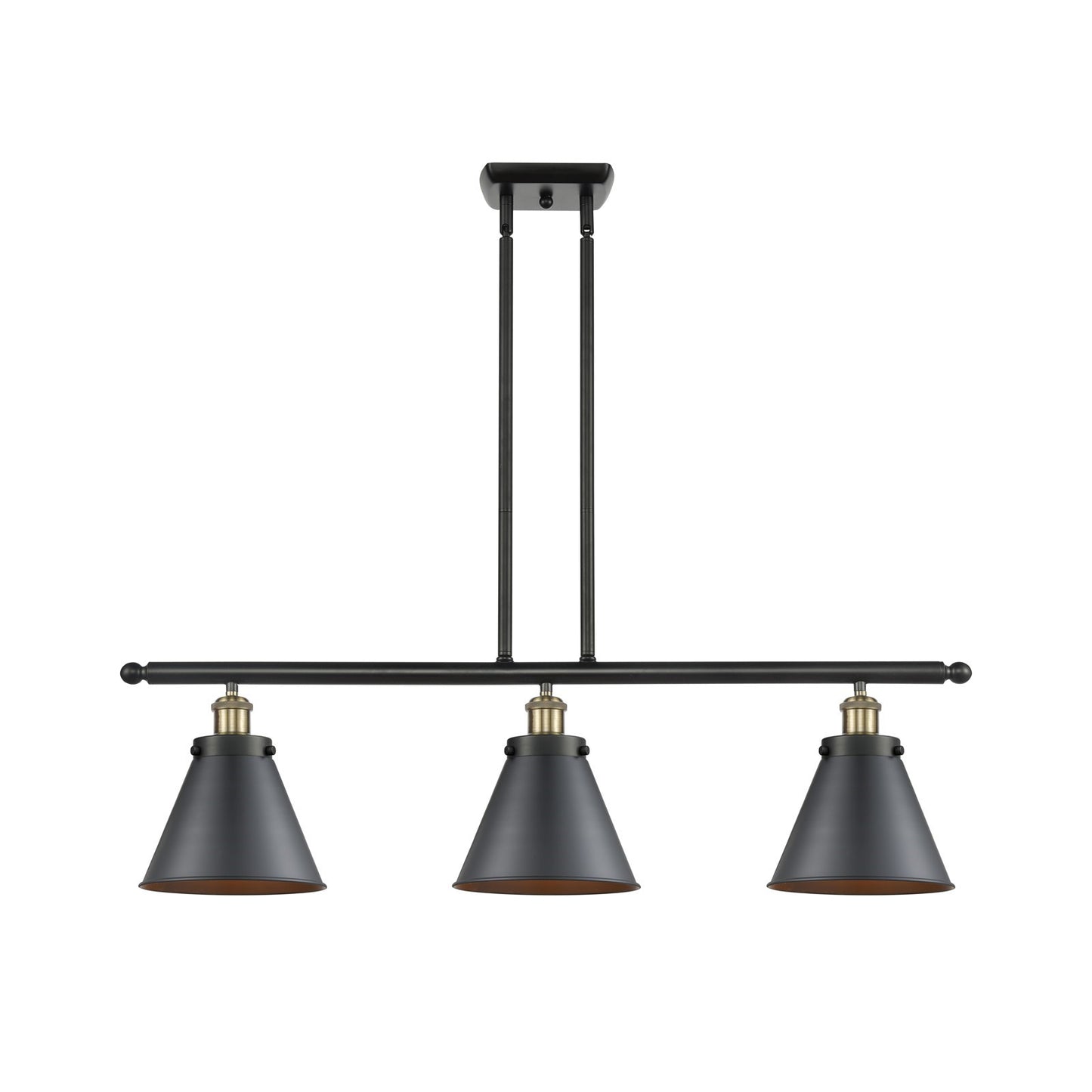 Innovations Appalachian 36in 3-Light Island Light | Industrial Farmhouse Black Antique Brass and Matte Black Metal | Kitchen | Model 916-3I-BAB-M13-BK