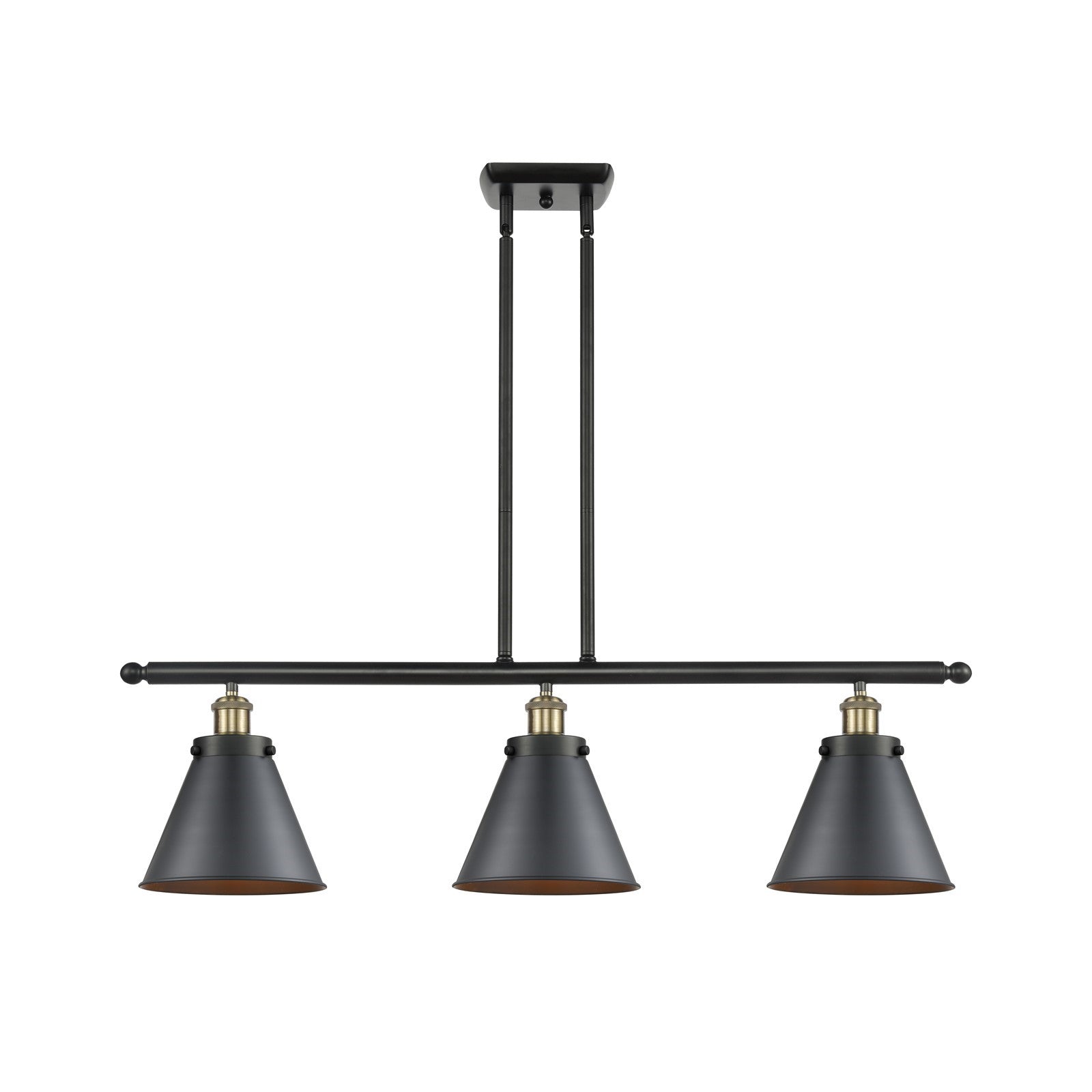 Innovations Appalachian 36in 3-Light Island Light | Industrial Black Antique Brass and Matte Black Metal | Kitchen Island & | Model 916-3I-BAB-M13-BK-LED