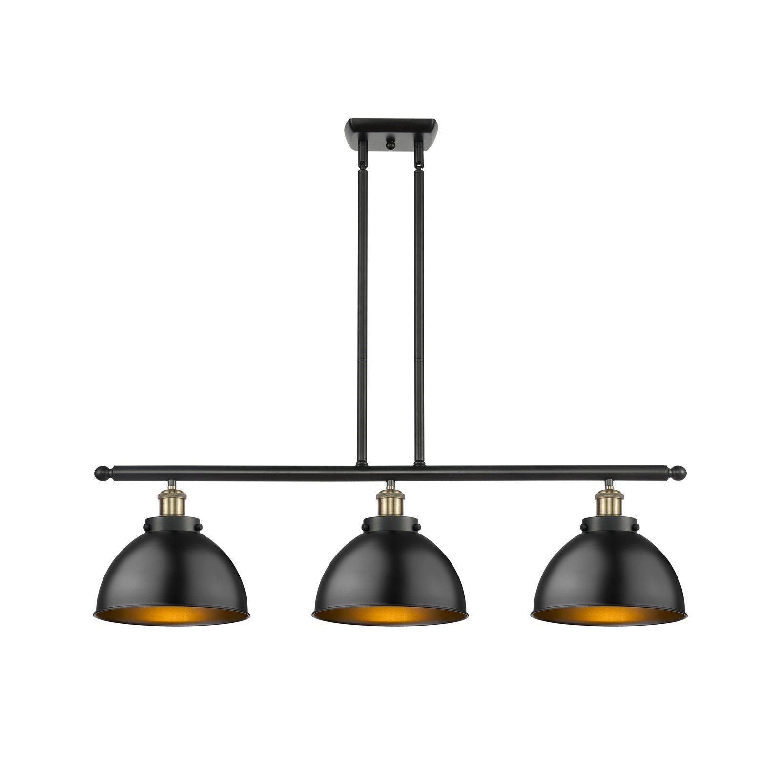 Innovations Derby 36in 3-Light Island Light | Industrial Black Antique Brass and Matte Black Metal | Kitchen Island & | Model 916-3I-BAB-MFD-10-BK-LED