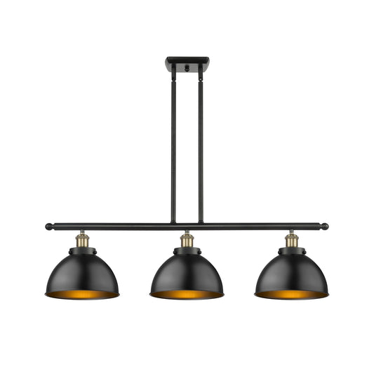 Innovations Derby 36in 3-Light Island Light | Industrial Black Antique Brass and Matte Black Metal | Kitchen Island & | Model 916-3I-BAB-MFD-10-BK-LED
