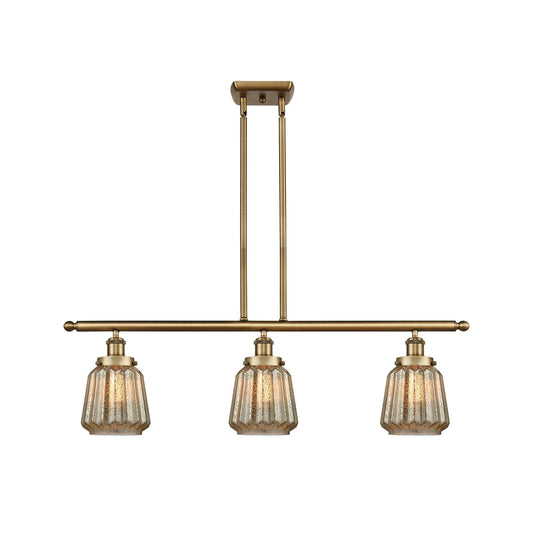 Innovations Chatham 36in 3-Light Island Light | Brushed Brass Steel and Mercury Ribbed Glass | Kitchen Island & Dining Room | Model 916-3I-BB-G146