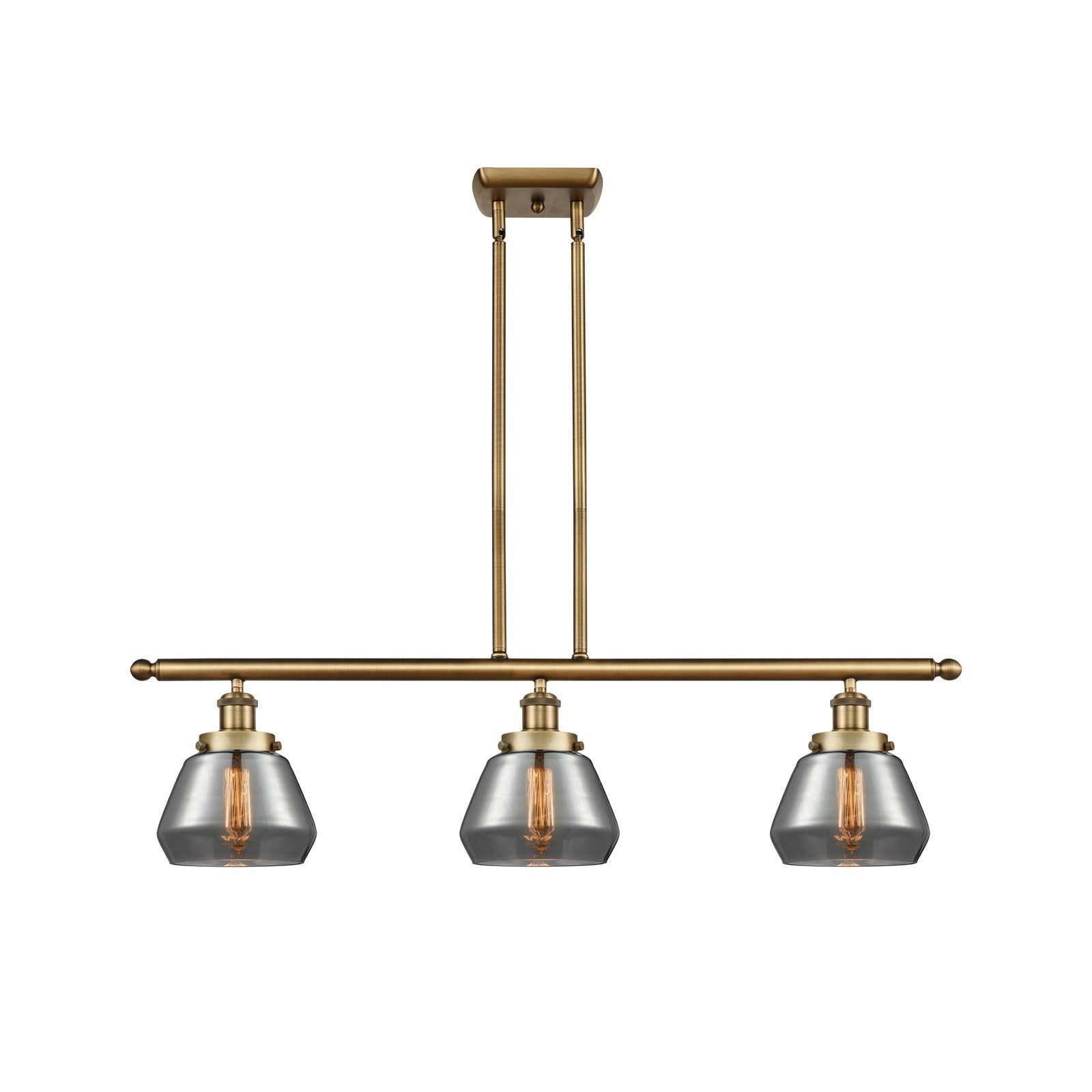 Innovations Fulton 36in 3-Light Island Light | Brushed Brass Steel and Light Smoked Glass | Kitchen Island & Dining Room | Model 916-3I-BB-G173