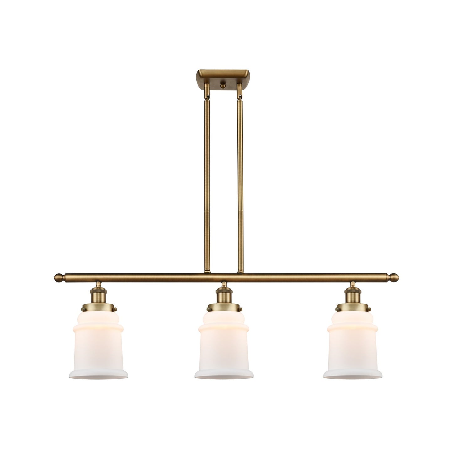 Innovations Canton 36in 3-Light Island Light | Modern Contempo Brushed Brass Steel and Matte White Frosted Glass | Kitchen Island & | Model 916-3I-BB-G181