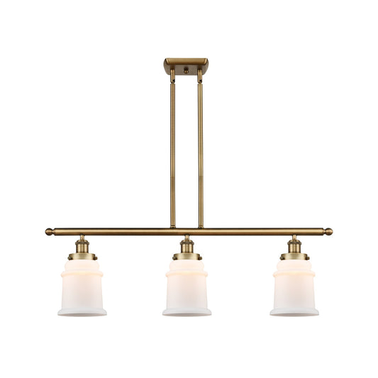 Innovations Canton 36in 3-Light Island Light | Modern Contempo Brushed Brass Steel and Matte White Frosted Glass | Kitchen Island & | Model 916-3I-BB-G181