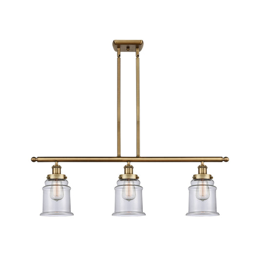 Innovations Canton 36in 3-Light Island Light | Modern Contempo Brushed Brass Steel and Clear Glass | Kitchen Island & Dining Room | Model 916-3I-BB-G182