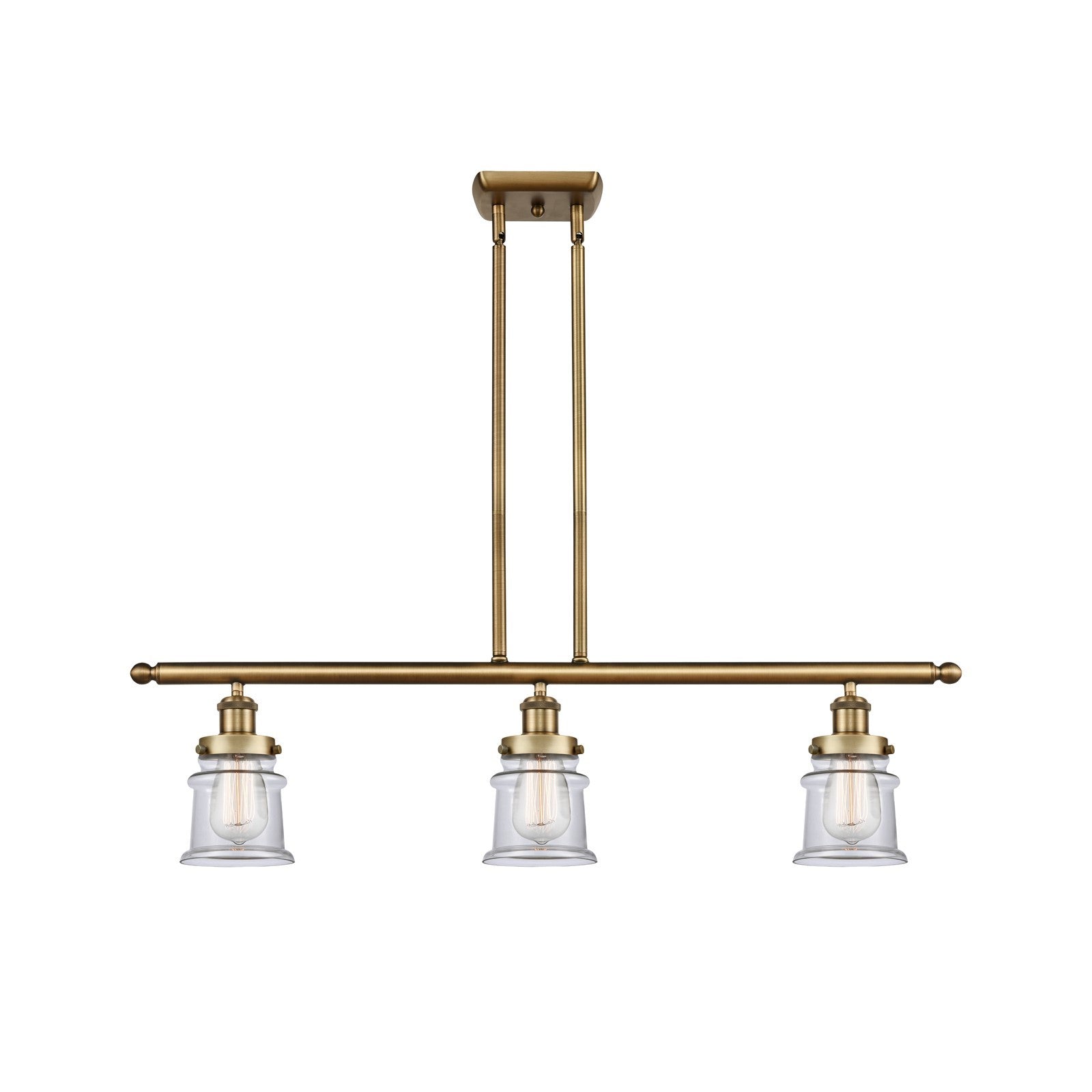 Innovations Canton 36in 3-Light Island Light | Modern Contempo Brushed Brass Steel and Clear Glass | Kitchen Island & Dining Room | Model 916-3I-BB-G182S