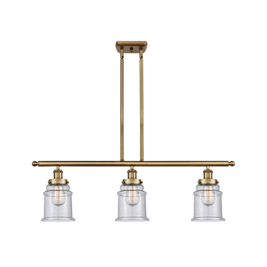 Innovations Canton 36in 3-Light Island Light | Brushed Brass Steel and Seedy Glass | Kitchen Island & Dining Room | 36 x 10.62 in | Model 916-3I-BB-G184