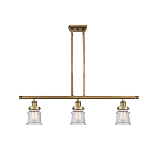Innovations Canton 36in 3-Light Island Light | Brushed Brass Steel and Seedy Small Glass | Kitchen Island & Dining Room | Model 916-3I-BB-G184S