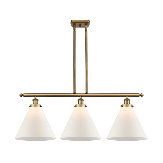 Innovations Cone 36in 3-Light Island Light | Industrial Brushed Brass and Matte White Frosted Glass | Kitchen Island & Dining | Model 916-3I-BB-G41-L-LED