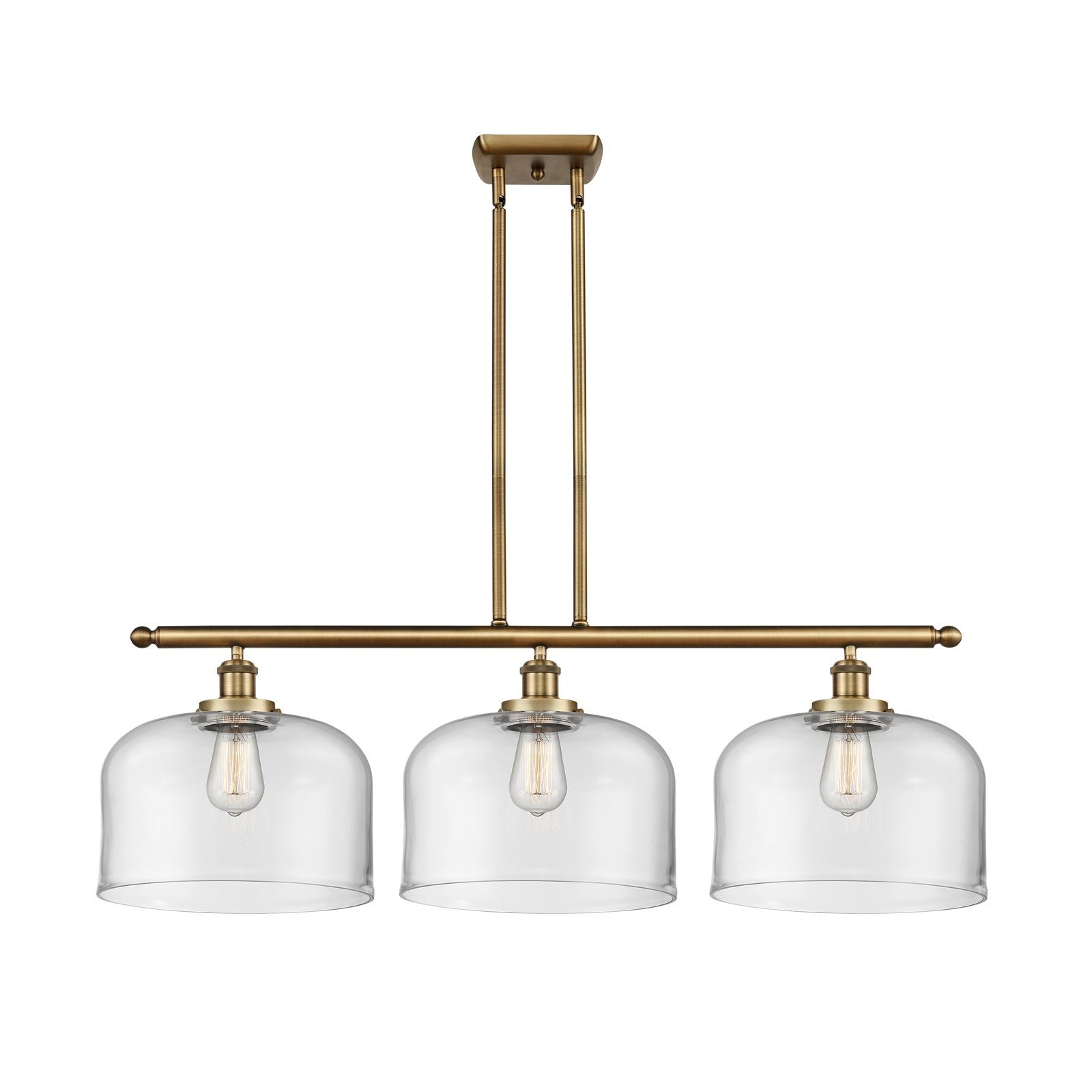 Innovations Bell 36in 3-Light Island Light | Industrial Brushed Brass and Clear Glass | Kitchen Island & Dining Room | Model 916-3I-BB-G72-L
